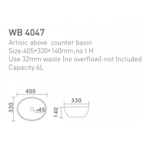 ECT Artisic Above Counter Basin Use 32mm Waste (No overflow)-not included